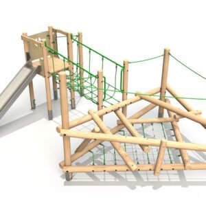 Isolated image of a wooden climbing frame by Everyday Play, showcasing school playground equipment available for installation