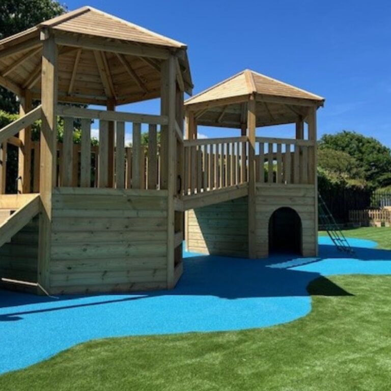 Wooden Playground Equipment - Wetpour Safety Surfacing