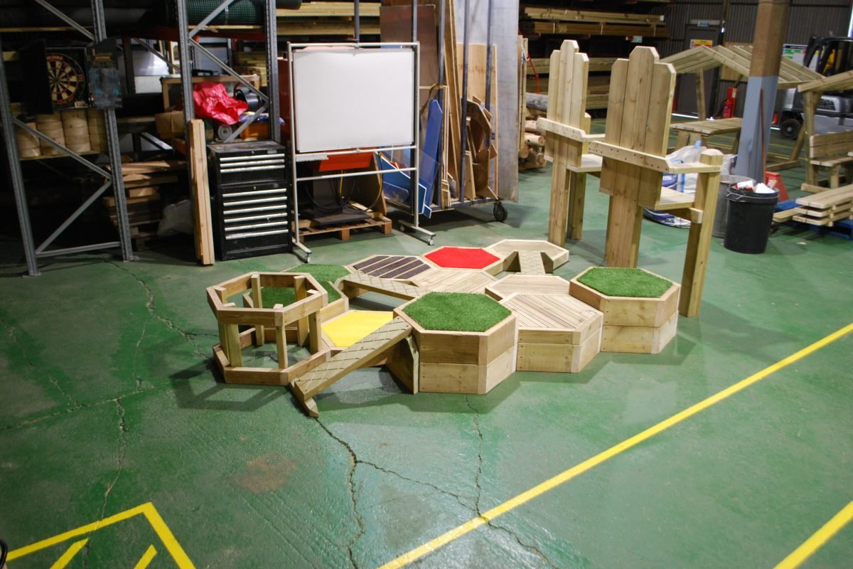 Hive playground equipment being crafted in the workshop by playground manufacturers in Kent.
