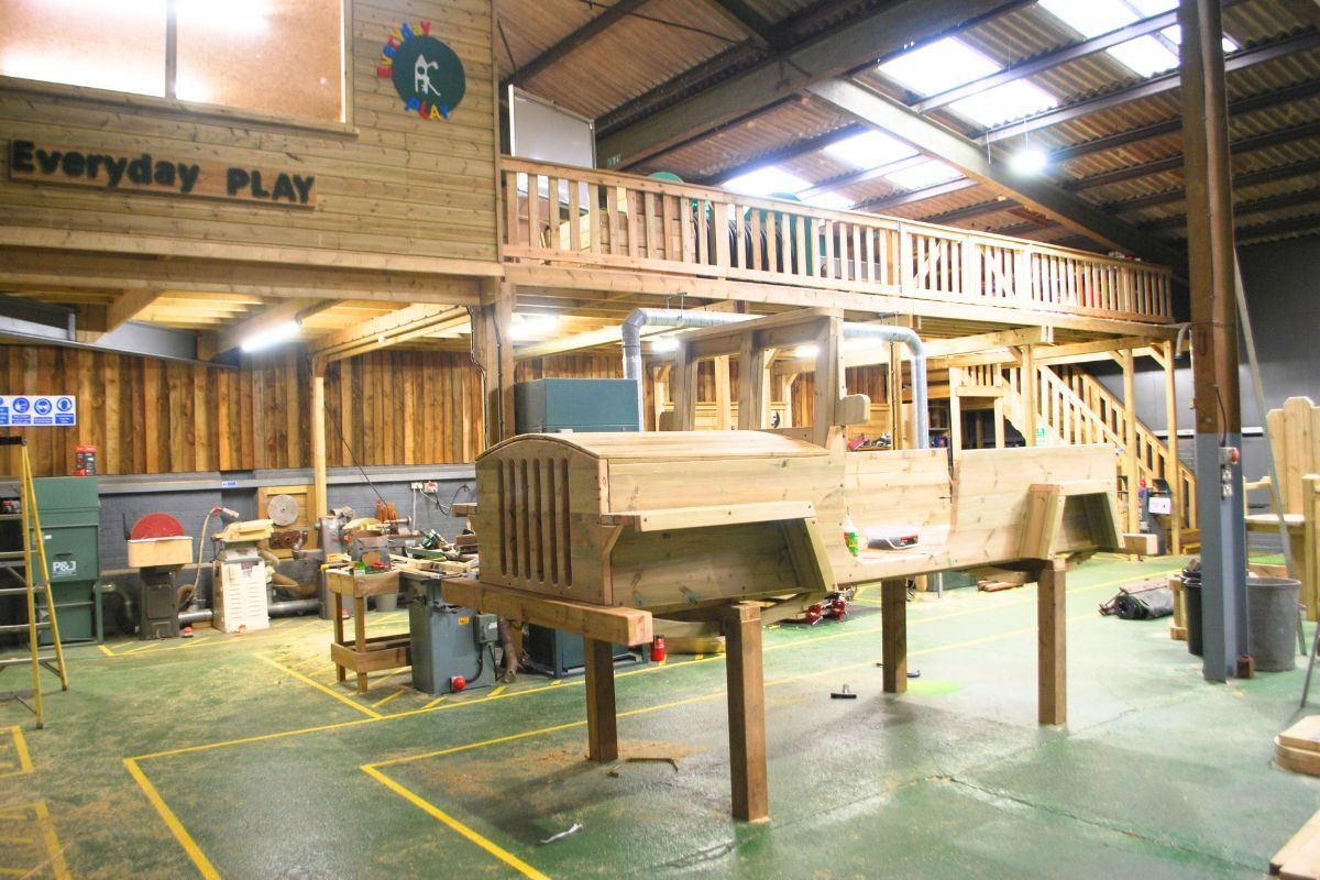 Wooden jeep playground equipment being built in the workshop for Wingham Wildlife Park.