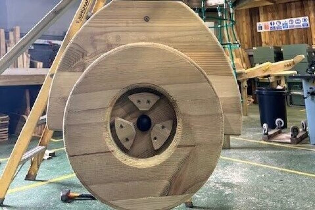 Spitfire wooden playground equipment in the workshop being crafter for a playground